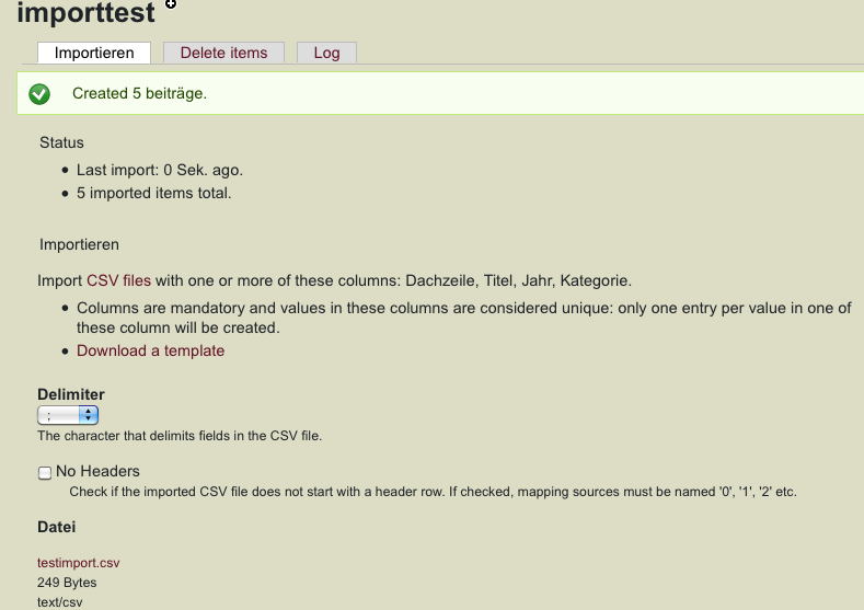 Import-Bestätigung