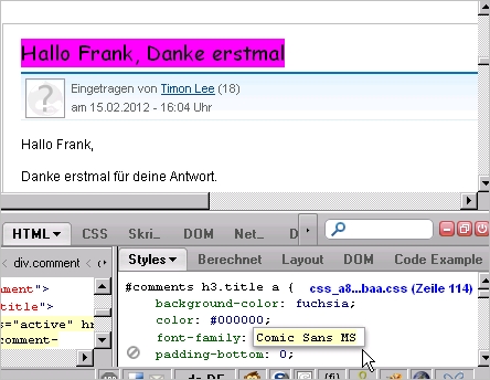 Font mit Firebug ändern