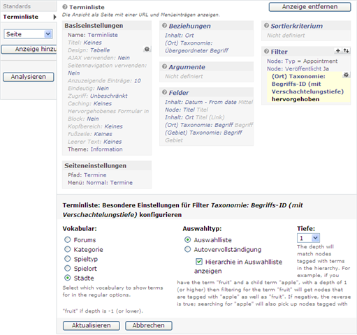 Filter besondere Einstellungen
