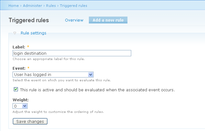 create a new rule: add rule user has logged in