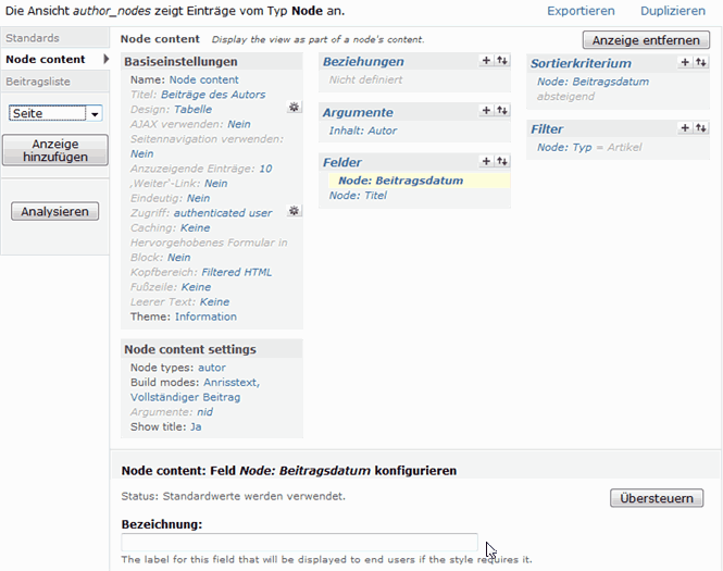 views_attach Einstellungen
