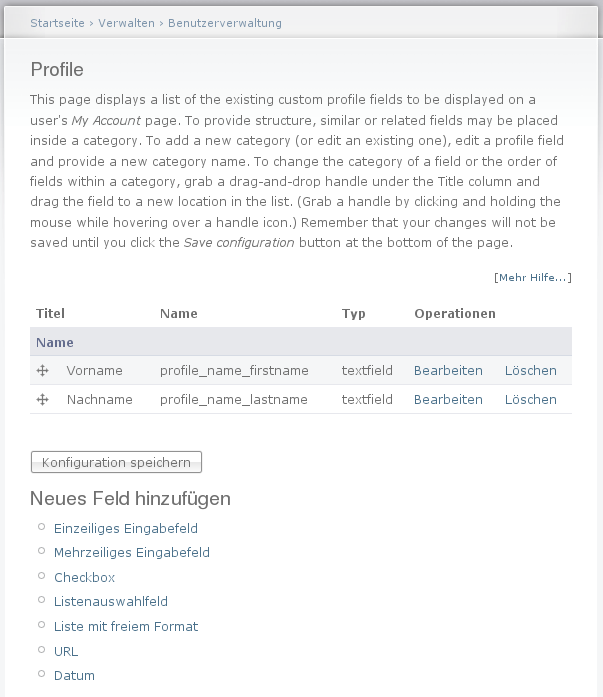 Drupal 6, Profil erweitern